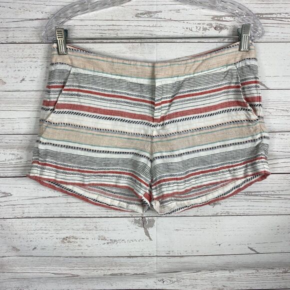 Joie Merci Shorts Size 2 White Black Red Orange Striped Linen - Picture 2 of 8